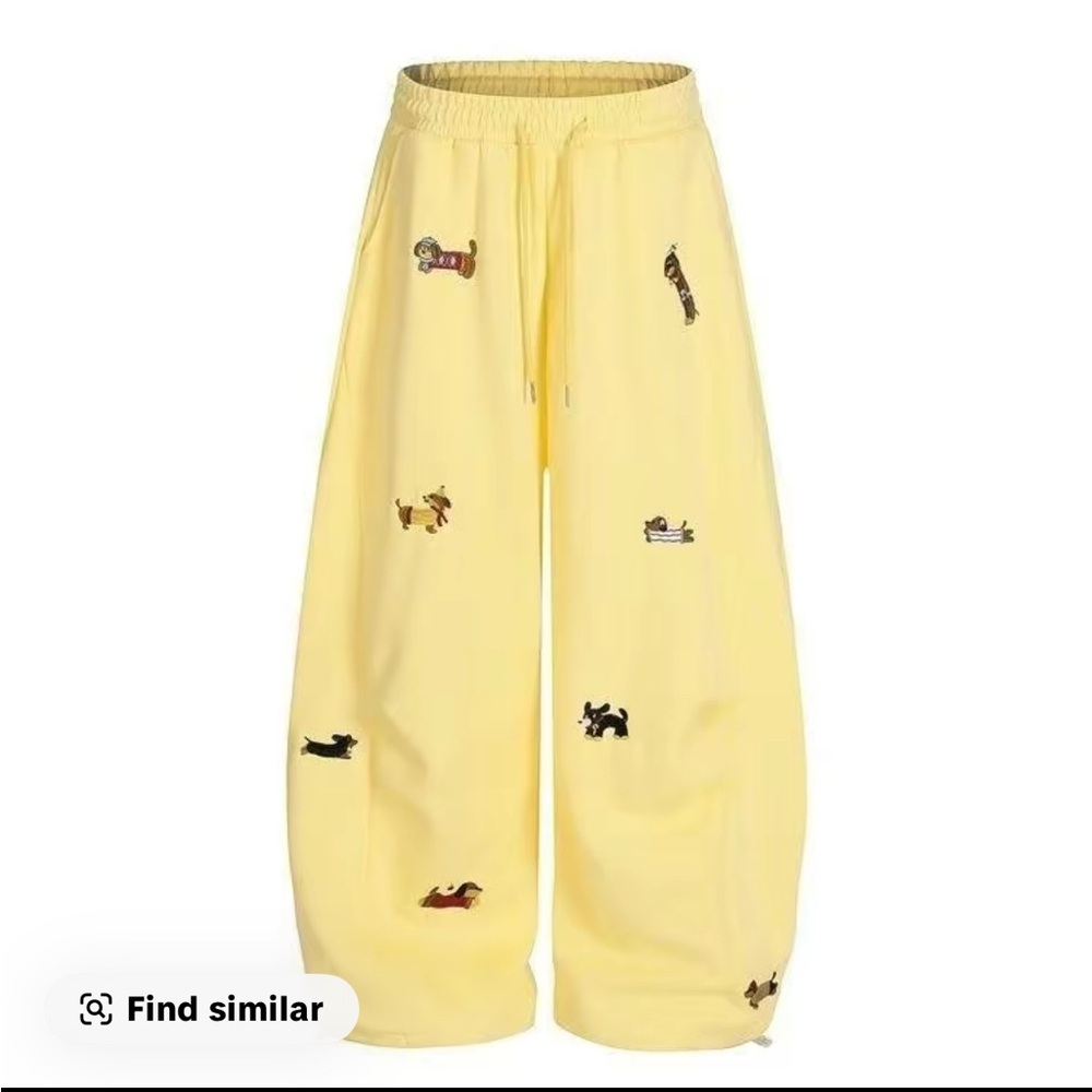 **NEW** Yellow Barrel-Leg Sweatpant with Dog Embroidery